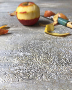 'Jove' Plaster/stone effect with yellows, burnt and raw umber and chalk wash-Background Board-Sophie-60x60cm-Woodrow Studios Food Photography Background